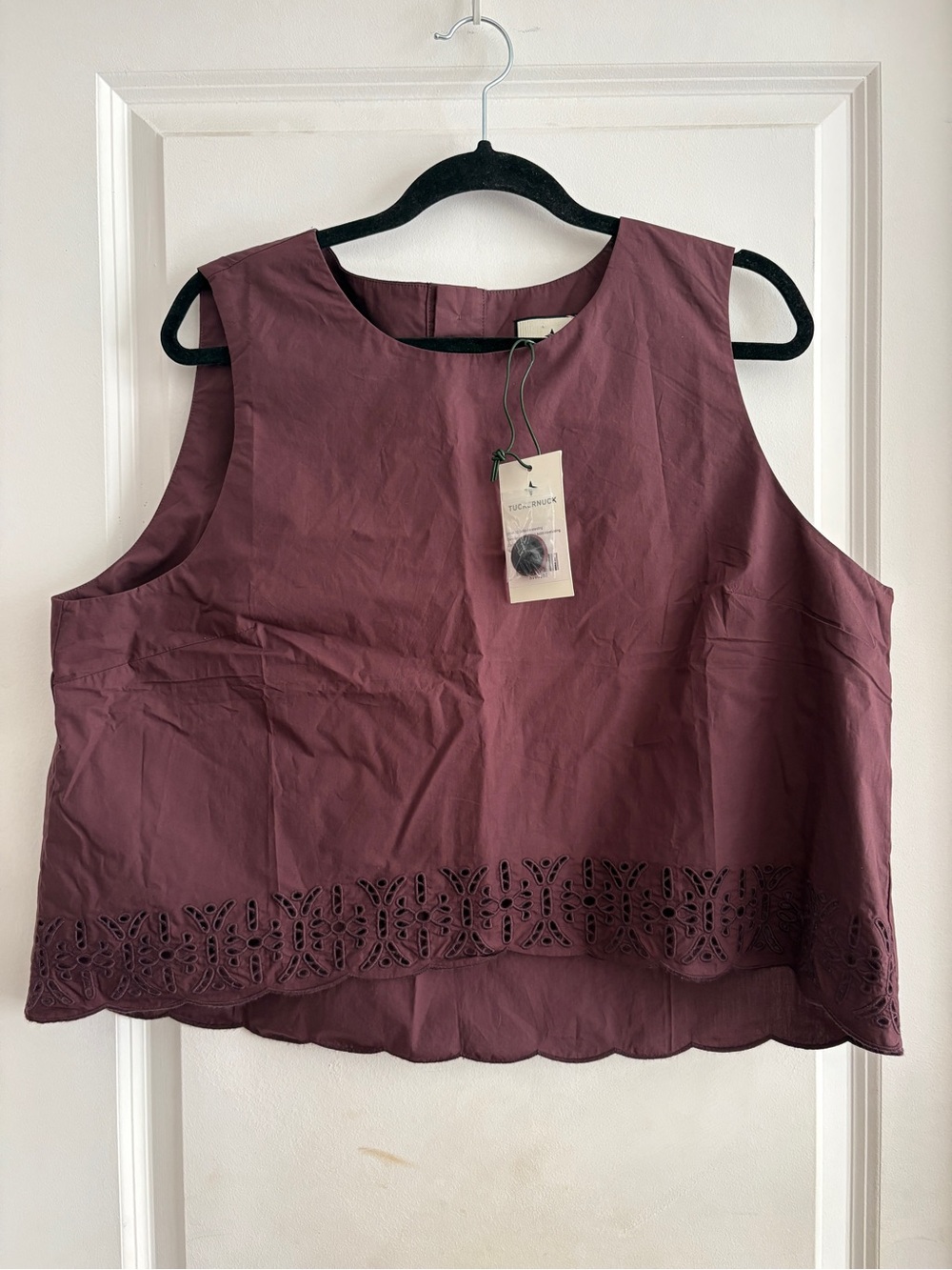 Tuckernuck Wine Scalloped Hem Eyelet Tank